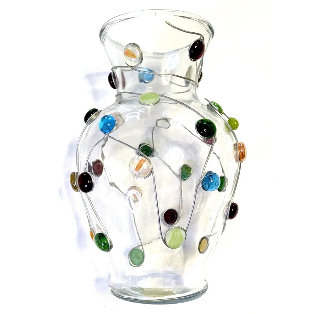 Indiana Glass Betta Fish Vase Crystal Wire Wrapped Colorful Gems 30534 11.5 Inch